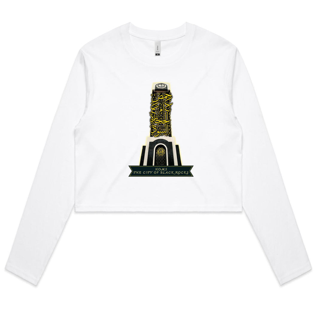 AS Colour - Women's Long Sleeve Crop Tee (Homs, the City of Black Rocks) (Double-Sided Print)