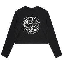 Load image into Gallery viewer, AS Colour - Women&#39;s Long Sleeve Crop Tee (The Optimistic, Sun Design) (Double-Sided Print)
