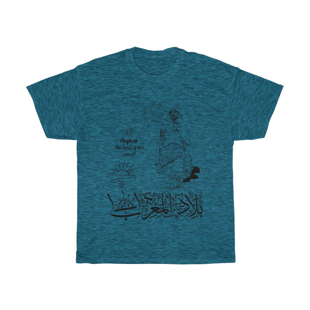 Unisex Heavy Cotton Tee (The Land of the Sunset, Maghreb Design) (Double-Sided Print)