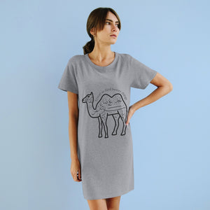 Organic T-Shirt Dress (The Voyager, Camel Design) - Levant 2 Australia