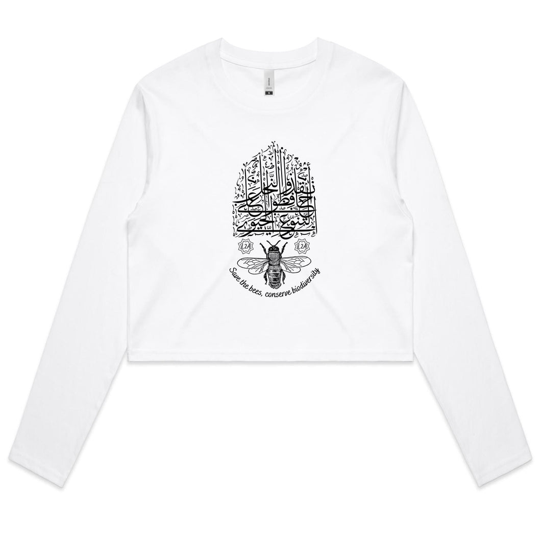 AS Colour - Women's Long Sleeve Crop Tee (Save the Bees! Conserve Biodiversity!) (Double-Sided Print)