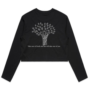 AS Colour - Women's Long Sleeve Crop Tee (The Environmentalist, Tree Design) (Double-Sided Print)