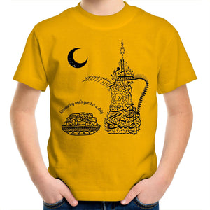 AS Colour Kids Youth Crew T-Shirt (The Arab Hospitality, Coffee Pot Design) (Double-Sided Print)