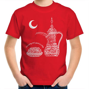 AS Colour Kids Youth Crew T-Shirt (The Arab Hospitality, Coffee Pot Design) (Double-Sided Print)