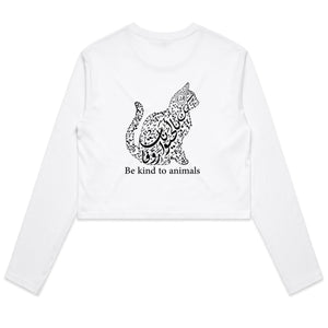AS Colour - Women's Long Sleeve Crop Tee (The Animal Lover, Cat Design) (Double-Sided Print)