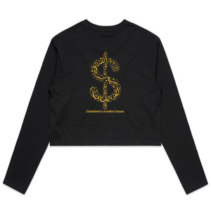 AS Colour - Women's Long Sleeve Crop Tee (The Ultimate Wealth Design, Dollar Sign) (Double-Sided Print)