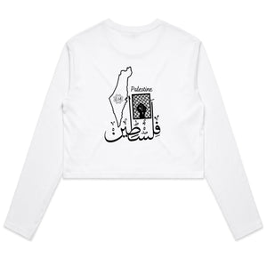 AS Colour - Women's Long Sleeve Crop Tee (Palestine Design) (Double-Sided Print)
