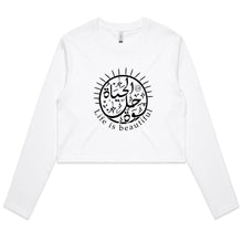 Load image into Gallery viewer, AS Colour - Women&#39;s Long Sleeve Crop Tee (The Optimistic, Sun Design) (Double-Sided Print)
