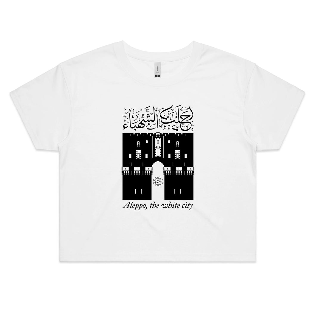 AS Colour - Women's Crop Tee (Aleppo, the White City) (Double-Sided Print)