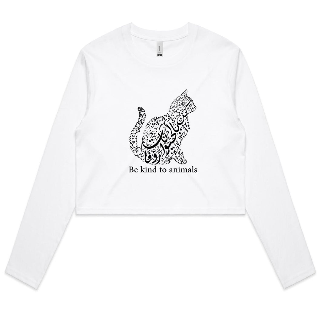 AS Colour - Women's Long Sleeve Crop Tee (The Animal Lover, Cat Design) (Double-Sided Print)