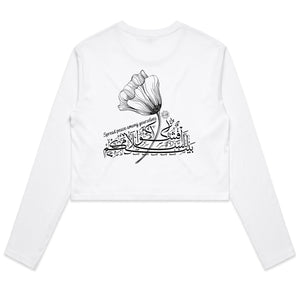 AS Colour - Women's Long Sleeve Crop Tee (The Peace Spreader, Flower Design) (Double-Sided Print)