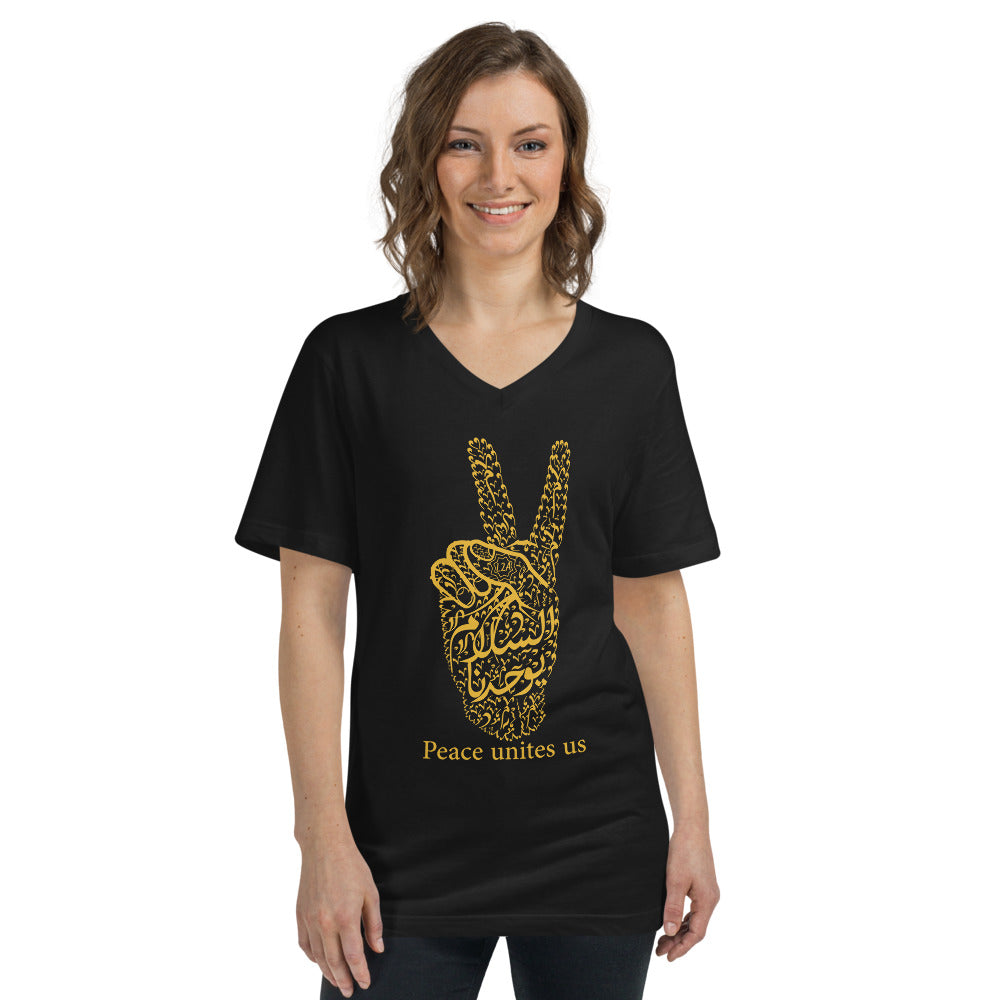 Unisex Short Sleeve V-Neck T-Shirt (The Pacifist, Peace Design) (Double-Sided Print)
