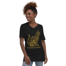 Load image into Gallery viewer, Unisex Short Sleeve V-Neck T-Shirt (The Animal Lover, Cat Design) (Double-Sided Print)
