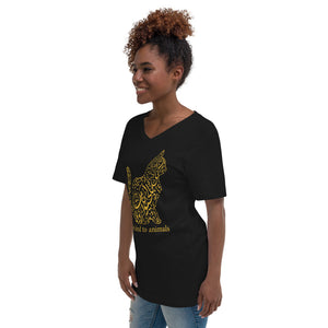 Unisex Short Sleeve V-Neck T-Shirt (The Animal Lover, Cat Design) (Double-Sided Print)