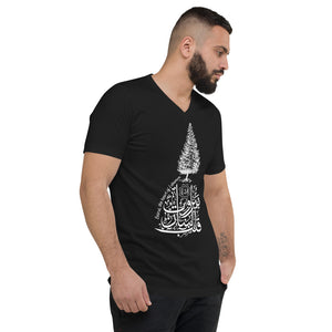 Unisex Short Sleeve V-Neck T-Shirt (Beirut, the heart of Lebanon - Cedar Design) (Double-Sided Print)