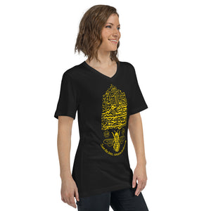 Unisex Short Sleeve V-Neck T-Shirt (Save the Bees! Conserve Biodiversity!) (Double-Sided Print)