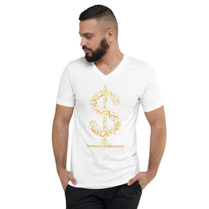 Unisex Short Sleeve V-Neck T-Shirt (The Ultimate Wealth Design, Dollar Sign) (Double-Sided Print)