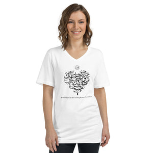Unisex Short Sleeve V-Neck T-Shirt (The Power of Love, Heart Design) (Double-Sided Print)