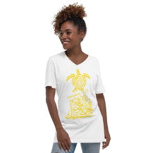 Load image into Gallery viewer, Unisex Short Sleeve V-Neck T-Shirt (Ditch Plastic! - Turtle Design) (Double-Sided Print)
