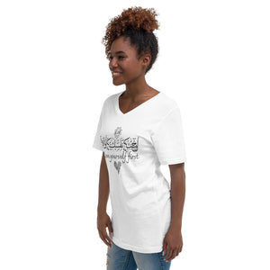 Unisex Short Sleeve V-Neck T-Shirt (Self-Appreciation, Heart Design) (Double-Sided Print)