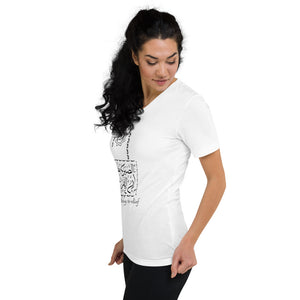 Unisex Short Sleeve V-Neck T-Shirt (Patience, Lock Design) (Double-Sided Print)