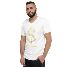 Load image into Gallery viewer, Unisex Short Sleeve V-Neck T-Shirt (The Ultimate Wealth Design, Dollar Sign) (Double-Sided Print)
