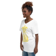 Load image into Gallery viewer, Unisex Short Sleeve V-Neck T-Shirt (Ditch Plastic! - Turtle Design) (Double-Sided Print)
