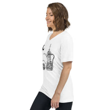 Load image into Gallery viewer, Unisex Short Sleeve V-Neck T-Shirt (The Arab Hospitality, Coffee Pot Design) (Double-Sided Print)
