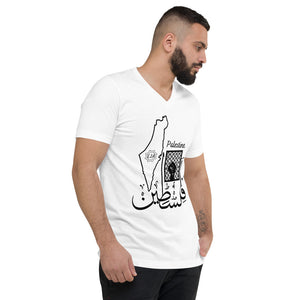 Unisex Short Sleeve V-Neck T-Shirt (Palestine Design) (Double-Sided Print)