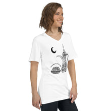 Load image into Gallery viewer, Unisex Short Sleeve V-Neck T-Shirt (The Arab Hospitality, Coffee Pot Design) (Double-Sided Print)
